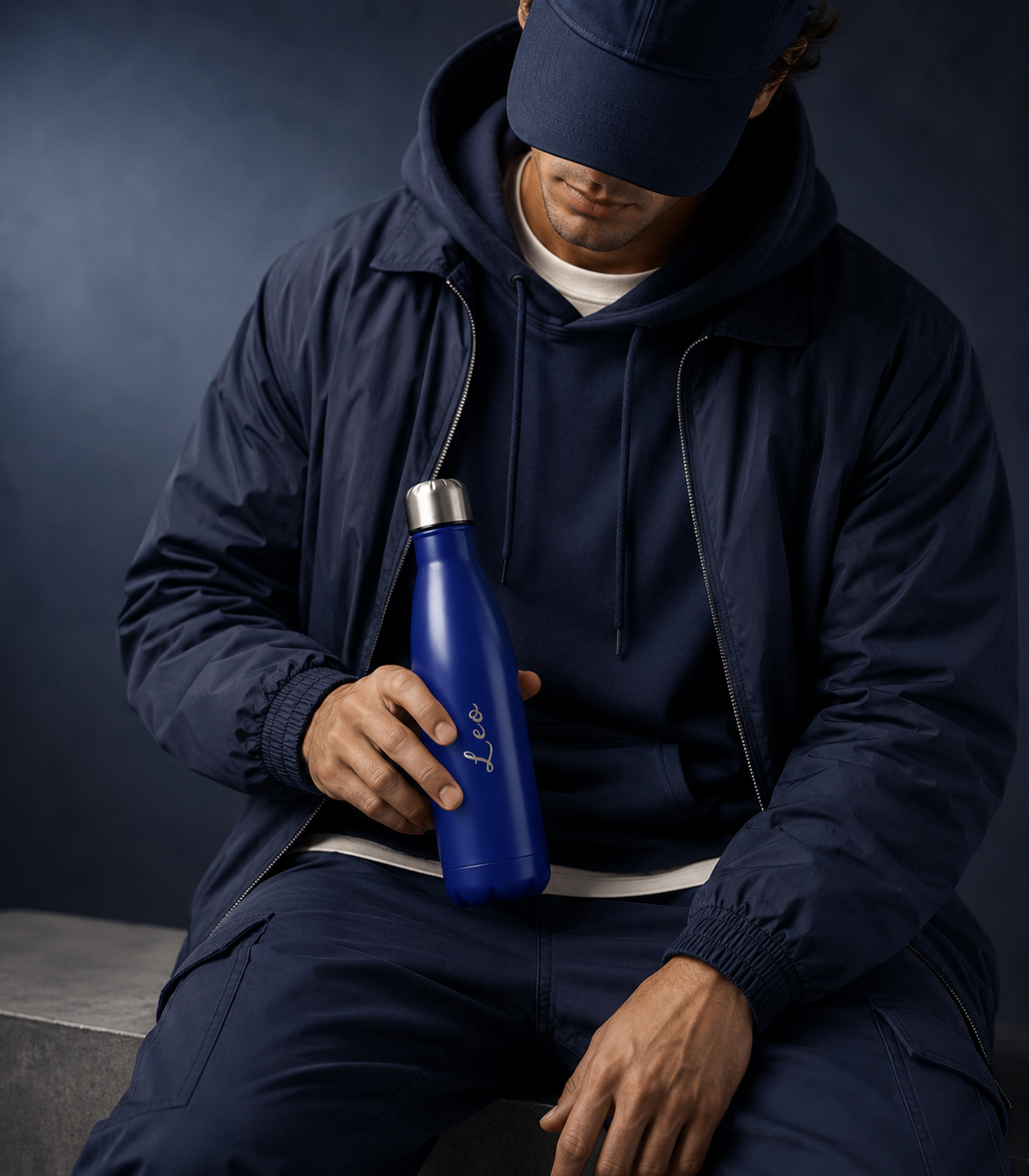 Personalised Stainless Steel Cola Shape Water Bottle - 500ml - Dark Navy