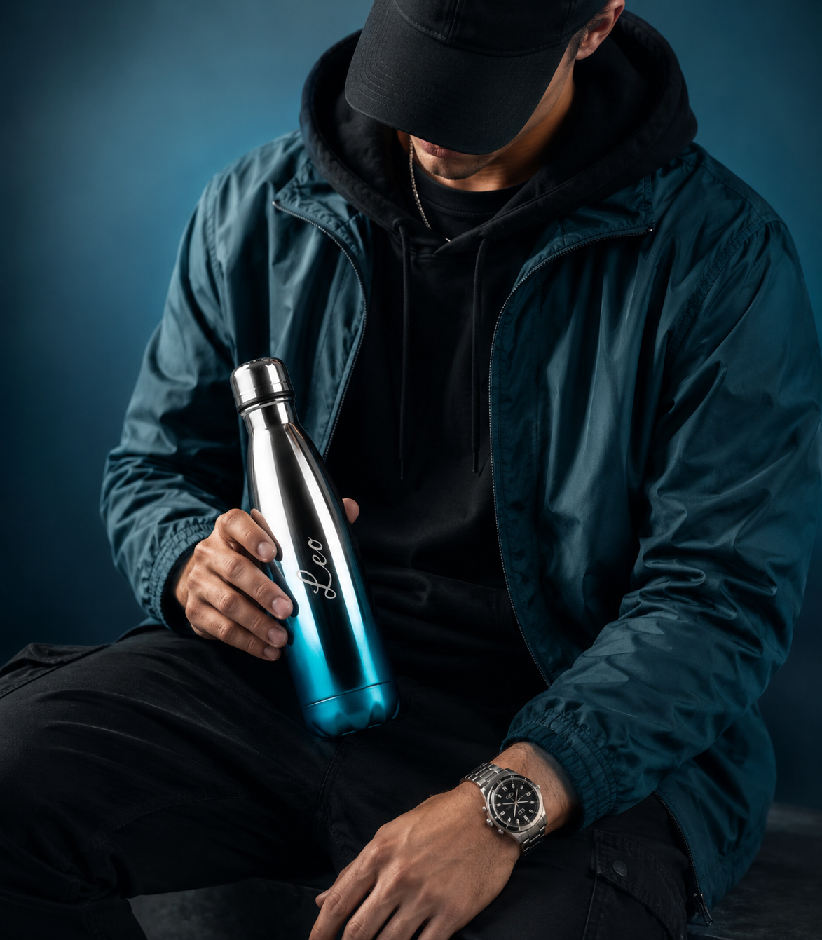 Chrome Blue Personalised Stainless Steel Water Bottle – 500ml & 750ml | Double-Walled Insulated Flask | Keeps Drinks Hot or Cold for Hours | Willys Bottles