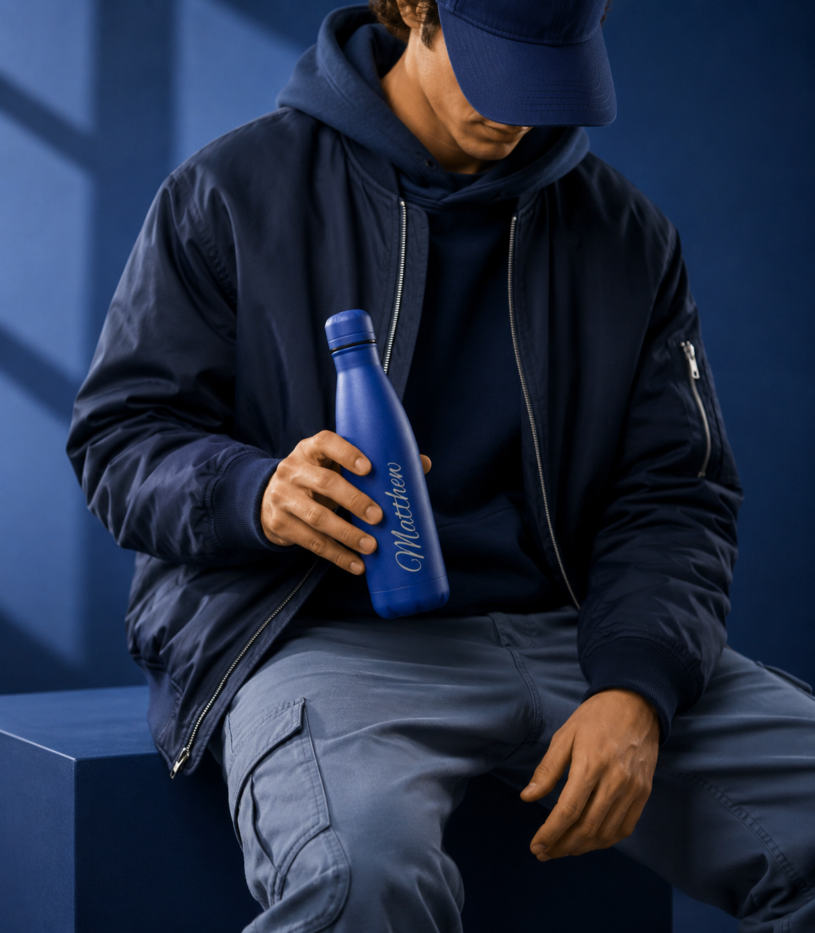 Navy Blue Personalised Stainless Steel Water Bottle – 500ml | Versai